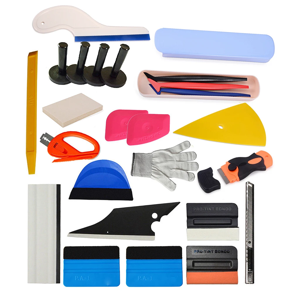

EHDIS 24pcs Vinyl Film Car Wrap Installation Tool Kit Felt Squeegee Handle Scraper Window Tints Tool Sticker Glue Remover