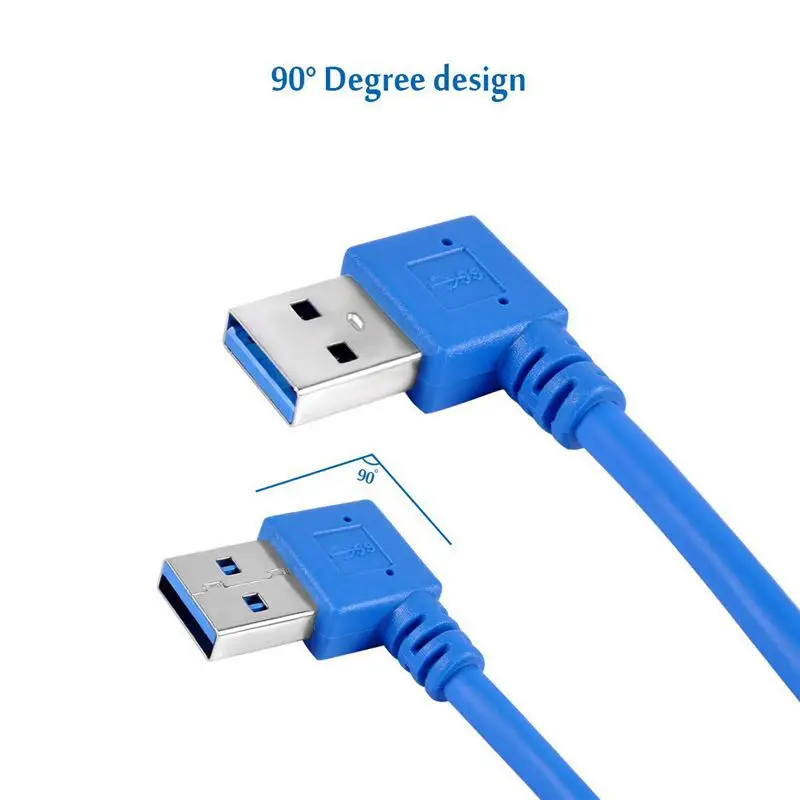 

SHORT SuperSpeed USB 3.0 Male to Female Extension Cable, 90 Degree Adapter Connection, Left and Right Angle - Blue(Pack of 2)