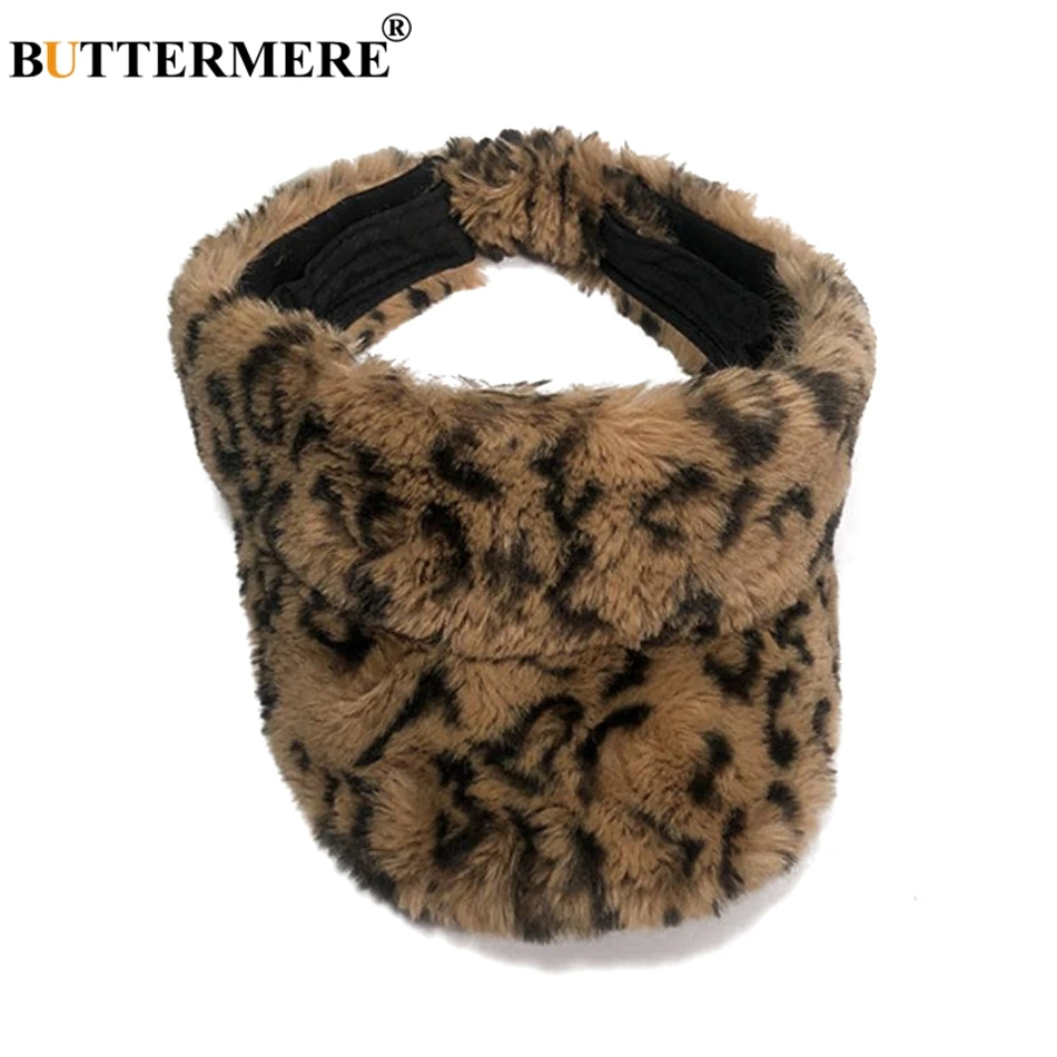

BUTTERMERE Visor Hat Winter Women Fur Baseball Caps Female Leopard Warm Snapback Cap Lady Casual Baseball Hats Accessories 2019