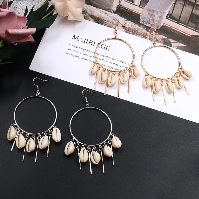 

New Fashion shell earrings popular design natural geometric round jewelry hot sale earring bohemia style gift for girl favourite