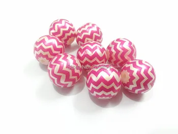 

Newest ! 20mm 100pcs/lot Acrylic Pearl Beads With Hotpink Wave Stripe Printed For Chunky Kids Necklace