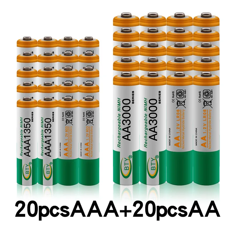 Новая батарея AAA 1350 mAh aaa перезаряжаемая батарея NI-MH 1,2 V AA батарея 1,2 V 3000mAh NI MH AA перезаряжаемые батареи