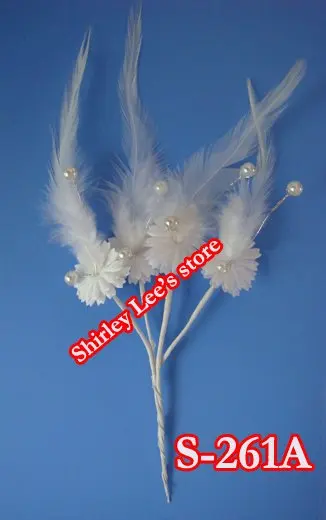 Оптом- дизайн! 432 X Нежные белые шелковые цветы с перьями и жемчугом, свадебные цветы