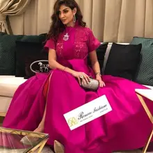 Новое поступление, плиссированные кружевные платья с высоким воротником и коротким рукавом, длинные платья на выпускной