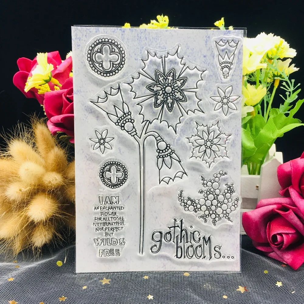 

Flower Transparent Clear Silicone Stamp DIY Scrapbook Sticker Album Envelope Diary Home Decoration Ordinary Rubber Stamps A353