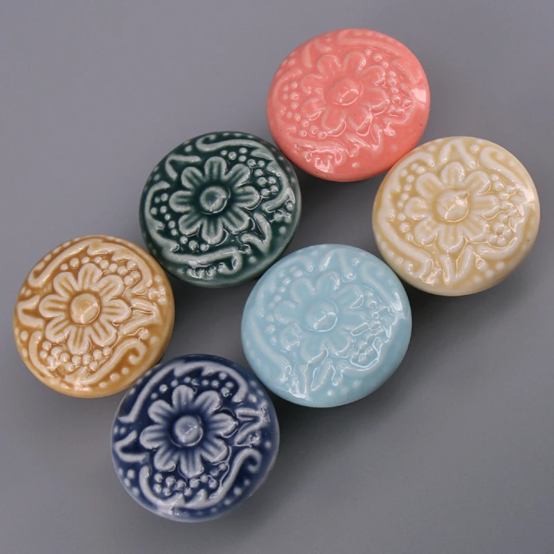 

33mm Flower ceramic children room furniture knob drawer pulls porcelain dresser cupboard wardrobe handles pulls 1PCS