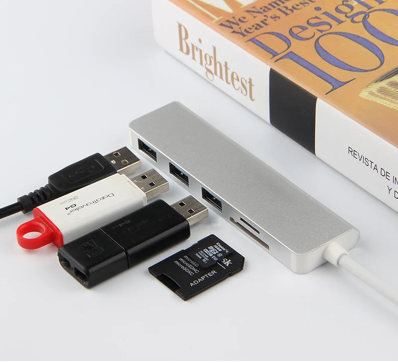 HUWEI 5-в-1 Тип-C центр алюминиевого сплава USB-C адаптер Hi-Скорость USB 3,0 Порты и разъёмы SD/устройство для считывания с tf-карт для Mac Windows ноутбуки Тетрадь