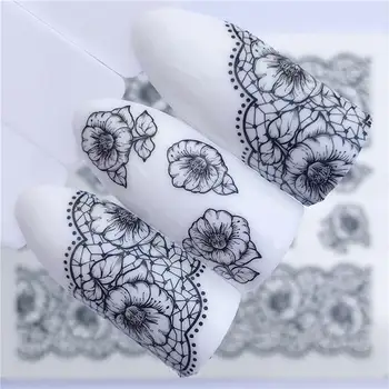 

YWK Black Flower Nail Sticker Decal Water Transfer White Black Tips Women Makeup Tattoos 2020 Summer New Design
