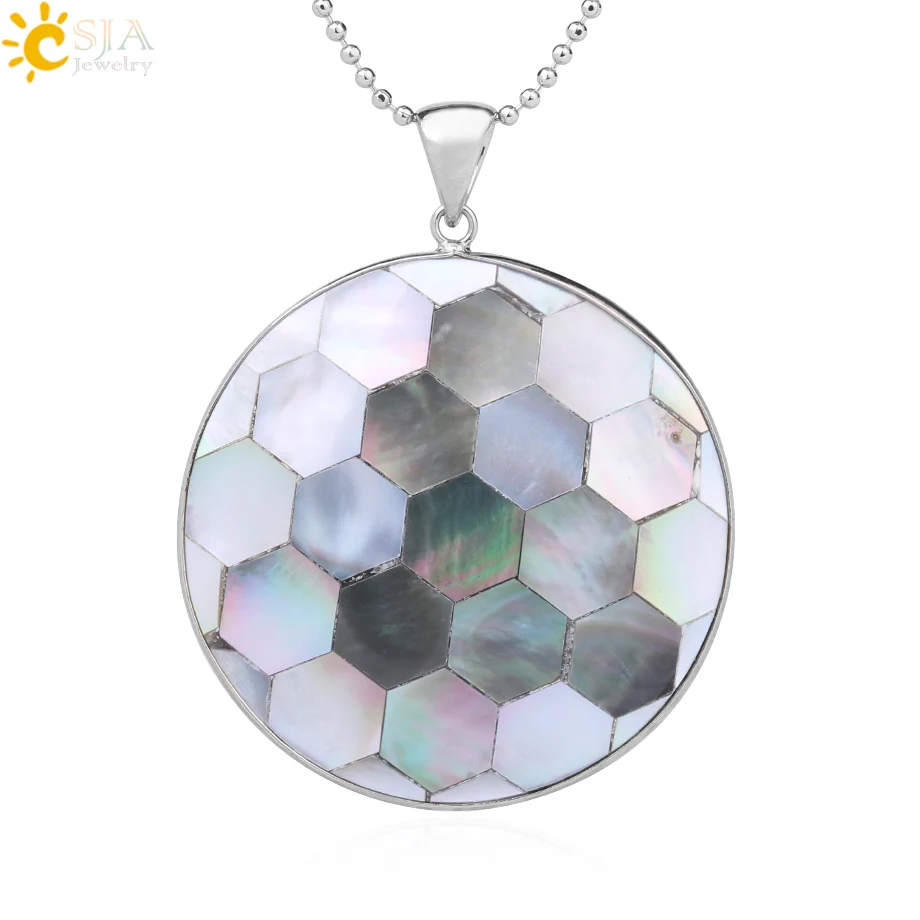 

CSJA Natural Colorful Shell Necklace Pendants for Men Big Round Pendant Mother of Pearl Seashell Suspension Vintage Jewelry F899
