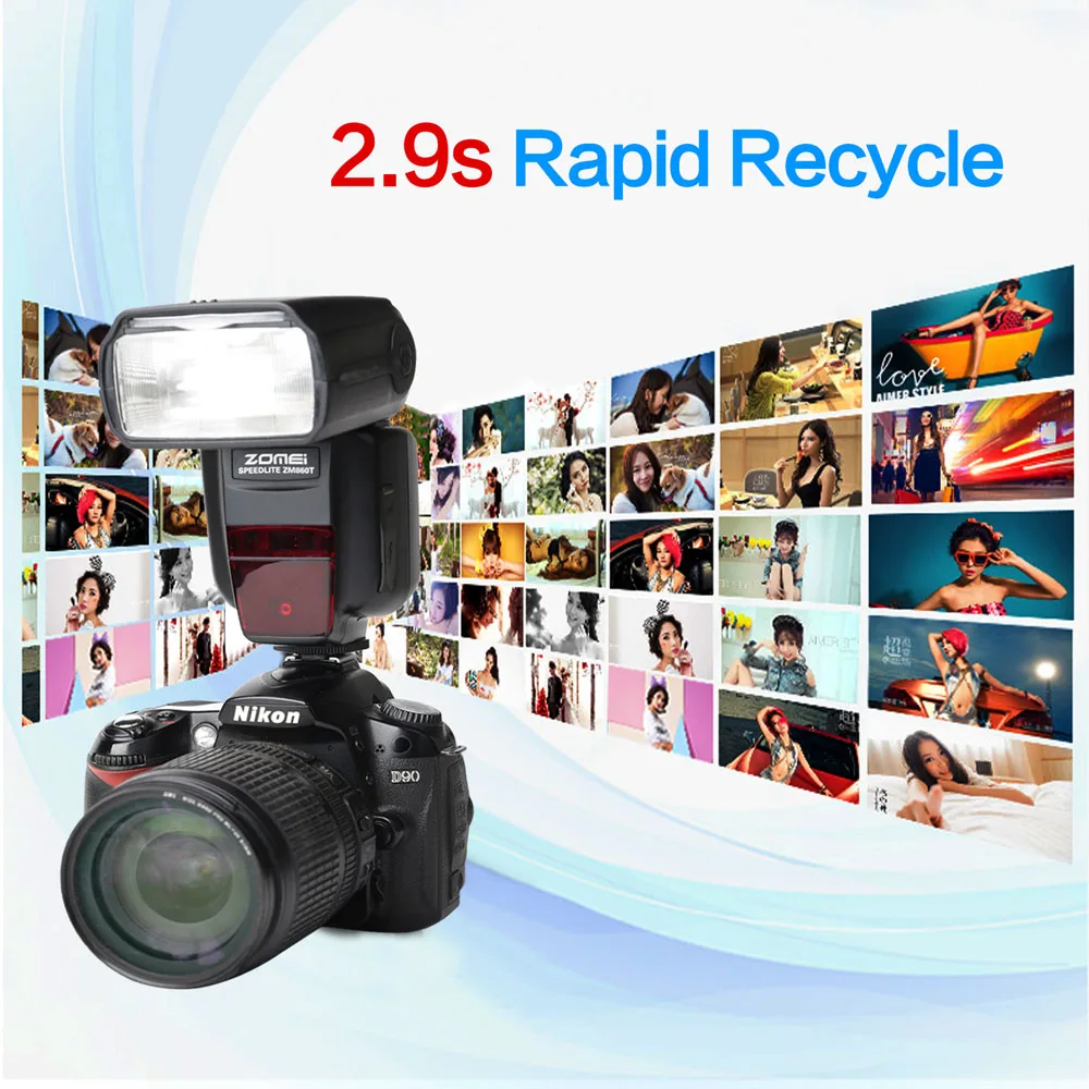 2015 new Zomei ZM860T вспышка корзины время 2.9 s GN 56 света вспышки speedlite для Nikon камеры