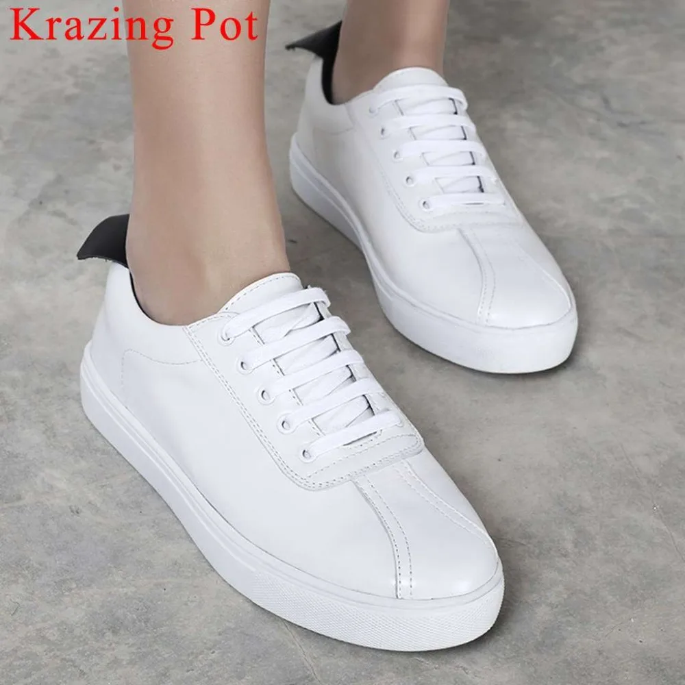 

2019 mixed colors concise style genuine leather round toe low bottom lace up sneaker breathable low bottom vulcanized shoes L9f2