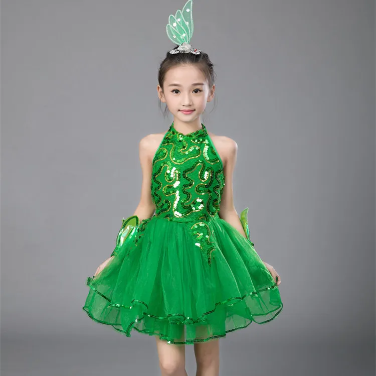 Зеленое балетное платье для девочек, Детские джазовые танцевальные костюмы для девочек, танцевальный костюм для девочек, сценический