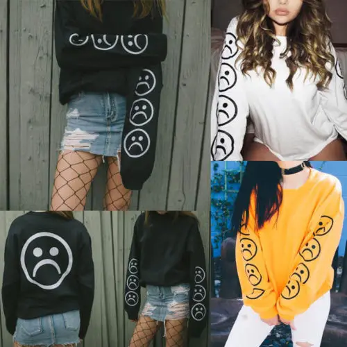 

Fashion Casual Women Ladies Sweatshirts 3 Style Long Sleeve Pullover Smile Print Solid Slim Clothes Outfit Spring Autumn