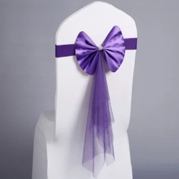

10pcs/lot Spandex Bow Tie Leather Chair Sash Band Satin Ribbon For Wedding Party Decortaion Hotel Banquet Chair Back Decor