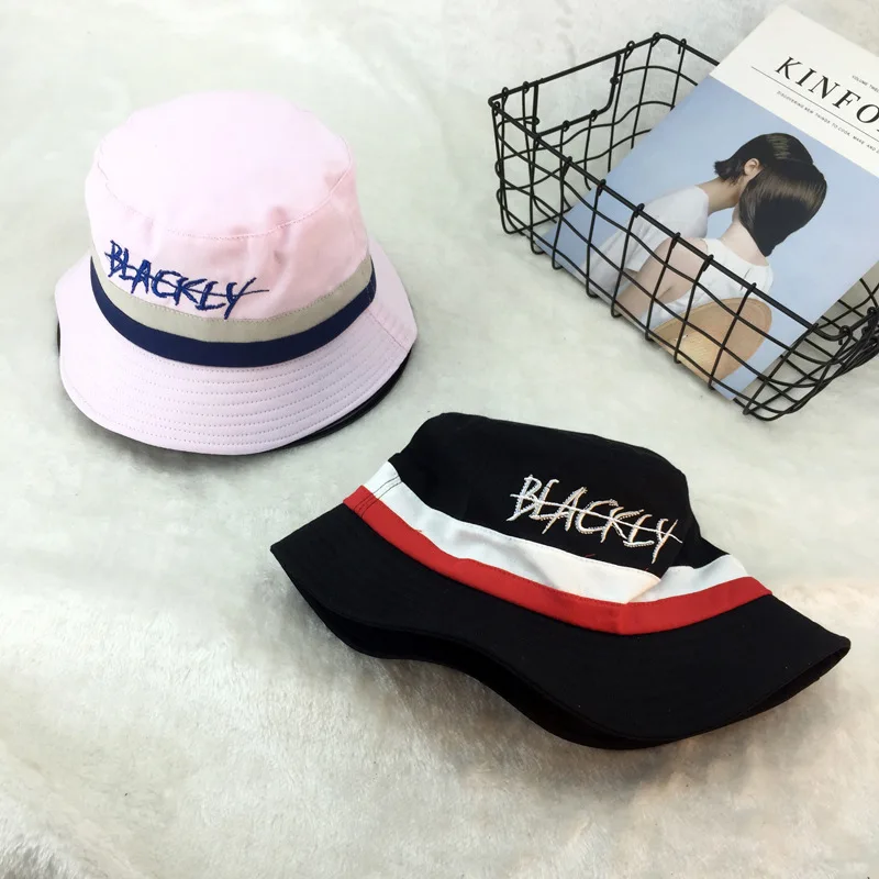 

Embroidery Blackly Letter Sun Hat 2018 Spring Summer Harajuku Style Bucket Hats Men Women Outdoor Fisherman Hat Fishing Cap