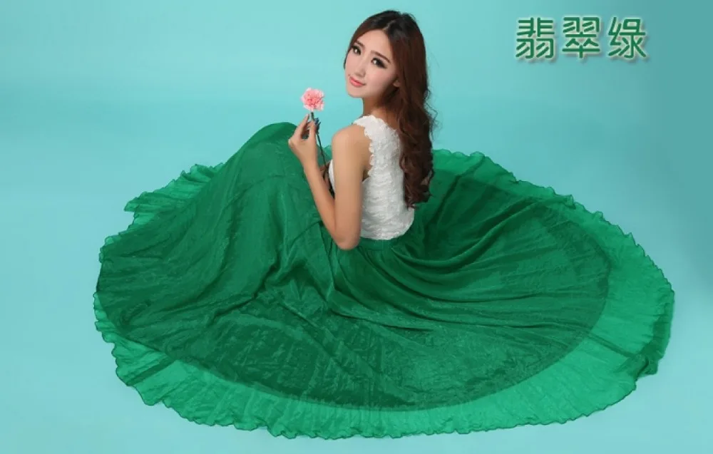 Изумрудно-зеленый длиннее шифоновое макси юбка дамы Шелковый шифон плюс размеры легкий Сарафан Holiday Beach юбка макси