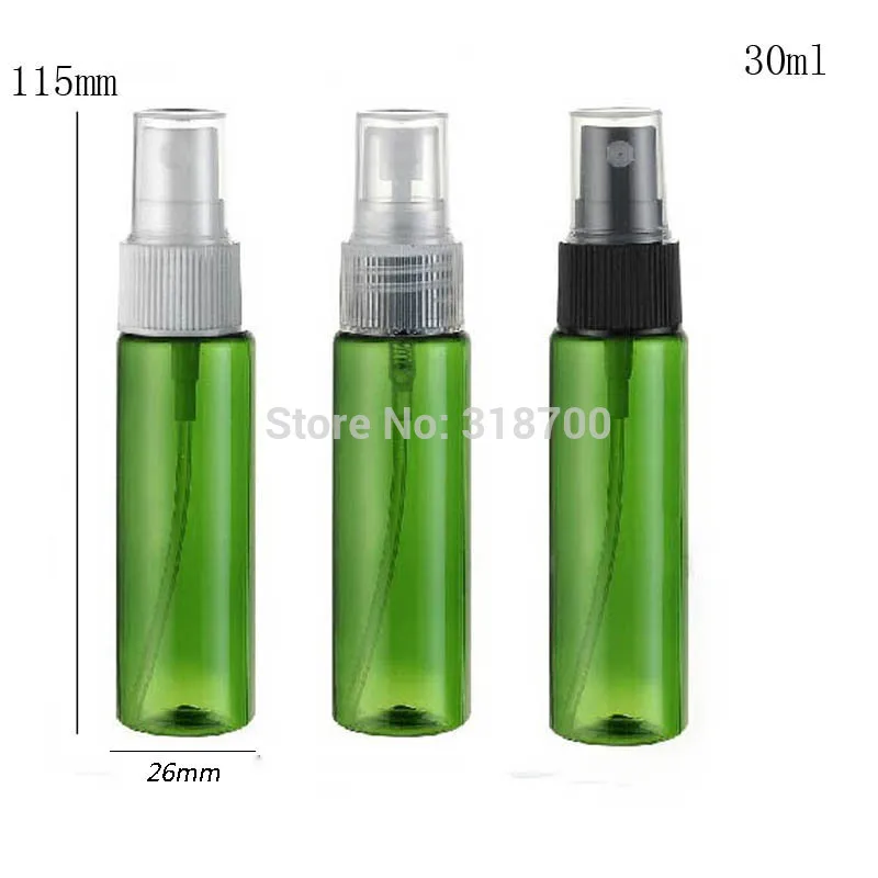 50 x 30ml Cyliner plastic perfume bottle, 1oz green half cover spray