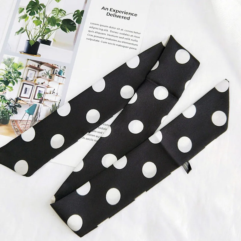 

5*90cm Geometric Dot Print Scarf Women Skinny Silk Scarves Small Handle Bag Ribbons Female Neckerchief Hair Tie Head Wraps