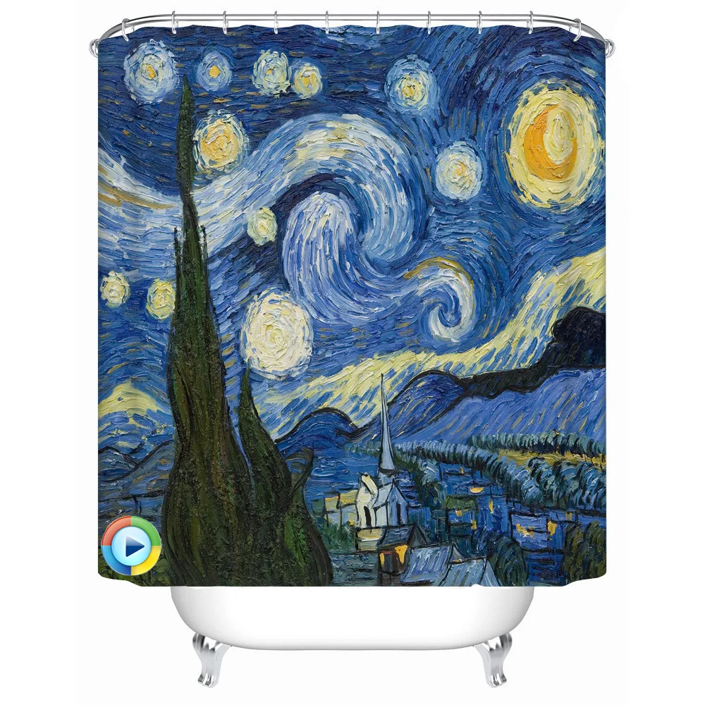 

Nanaz European Style Abstract Paintings Night Town Waterproof Fabric Shower Curtains High Quality Waterproof Bath Curtain