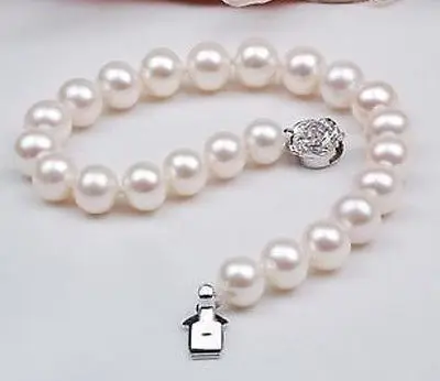 

new Natural AAA 9-10mm White Akoya Pearl Bracelet 7.5