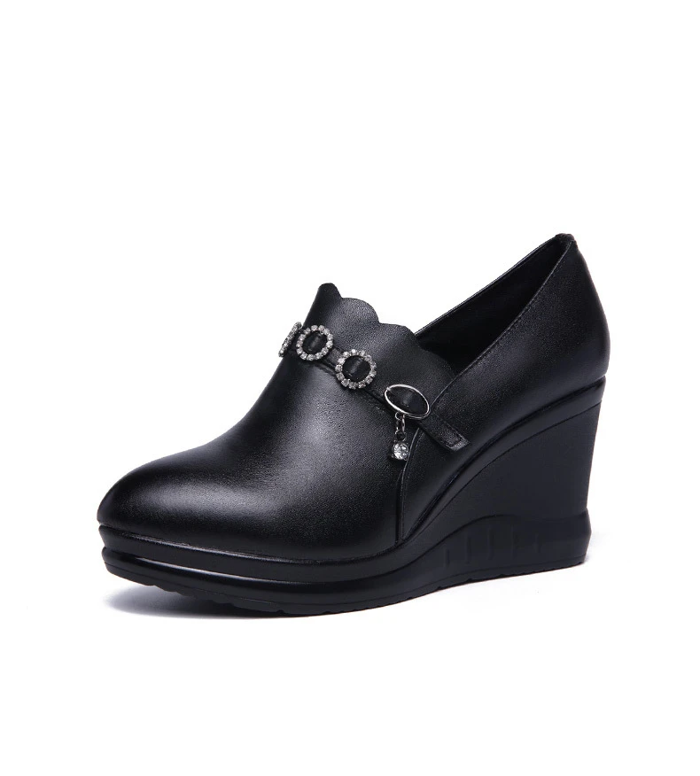 GKTINOO/кожаные туфли с глубоким носком черные туфли на платформе модная обувь для танцев с кристаллами на высоком каблуке; женские туфли-лодочки туфли на танкетке