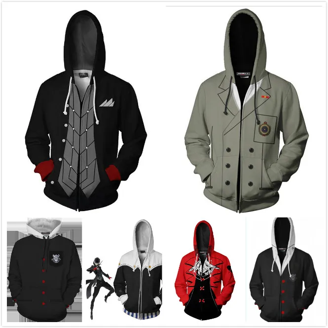 Persona5 P5 Joker Cosplay Costume Zip Hoodie Jacket Sweatshirt Sweater Coat