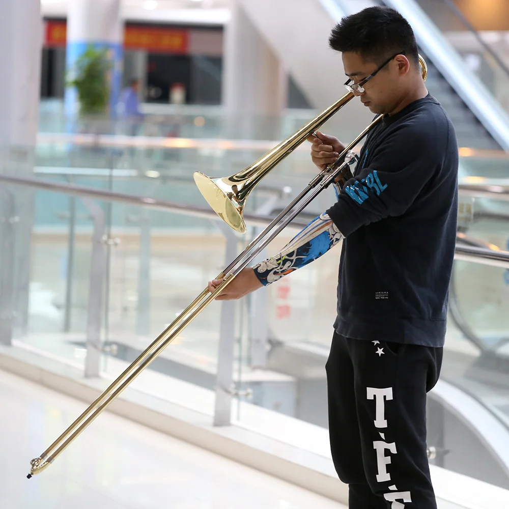 Silver Trumpet Alto Trombone Brass Bb Tone B Flat Wind Instrument with Cupronickel Mouthpiece and Gloves
