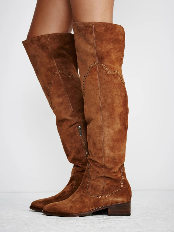 Choudory Women Chunky Heel Riding Boots Round Toe Black Cowgirl Boots