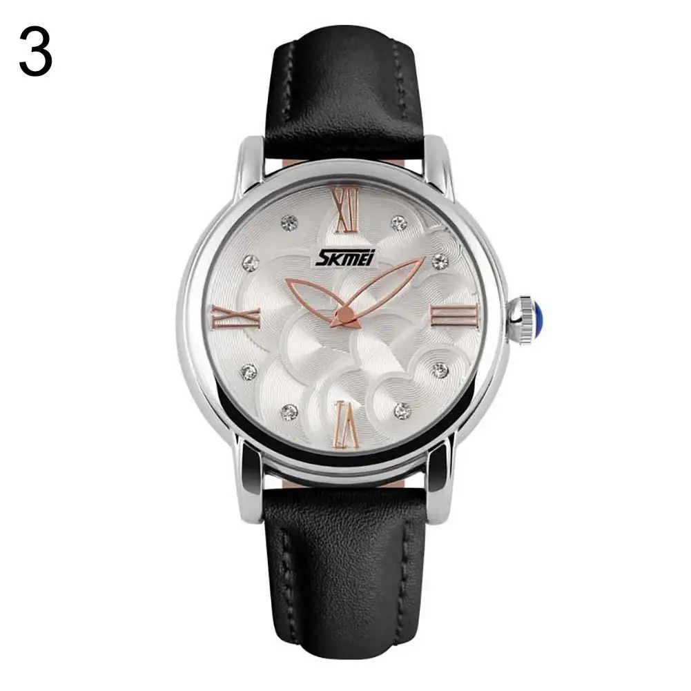 

Women Fashion Round Genuine Leather Strap Rhinestones Inlaid Quartz Wrist Watch relogio feminino
