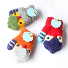 Детские вязаные эластичные толстые вязаные перчатки для митенки для пальцев теплые зимние перчатки с рисунком птицы для детей