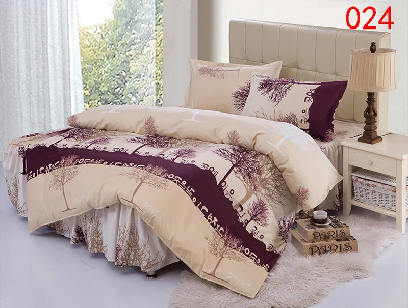 Twin Full Queen Tree Polyester Bed Skirt 4Pcs Bedding Set Bed Dust Ruffle Set Bedclothes Sets Duvet Cover Quilt Cover Pillowcase