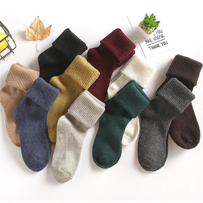 

Winter new women's thick warm and comfortable candy color fashion wool socks Harajuku colorful high quality cotton socks 1 pairs