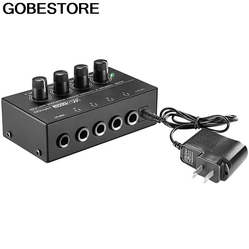 

Fuwahsoon HA400 Ultra-compact 4 Channels Mini Audio Stereo Headphone Amplifier With Power Adapter Black Silver US Plug