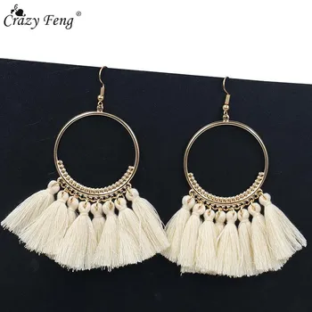 

Handmade Tassel Earrings for Women Ethnic Big Drop Earring Bohemia Fashion Jewelry Trendy Cotton Rope Fringe Long Dangle Earings