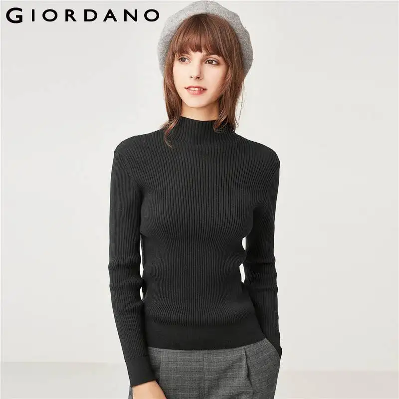 Джордано Для женщин Свитера пуловеры Ribbed Mockneck одноцветное Цвет одежда с длинным