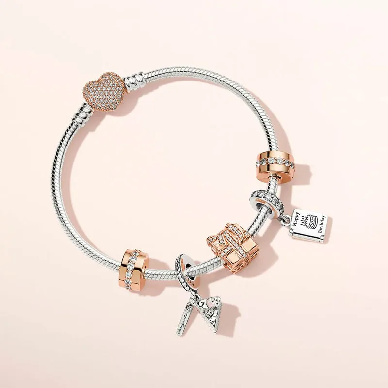 

DERMSPE 925 Sterling Silver Cake Pendant, Rose Gold Glamour Gift Box Suitable for Women Birthday Gifts Fashion Design Girl