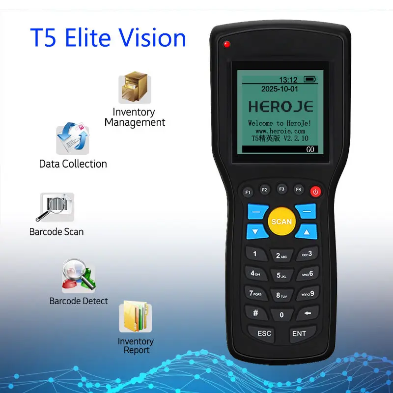 Heroje T5 Elite Vision Wireless 433MHz 1D Barcode Scanner Data Collector Inventory Management EAN13 1D With
