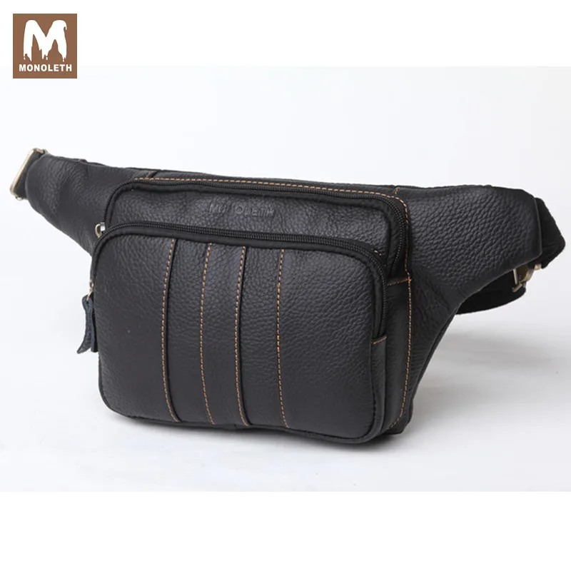 

MONOLETH Mens Genuine Leather Chest Pack Bag Waist Pack Bag High Quality Casual Bags Crossbody Mental Buckle Strap Bag W6004