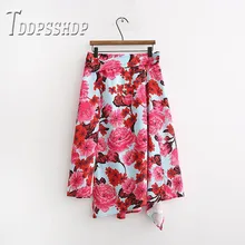 Красивый красный браслет с цветком печати Женская юбка летние нерегулярные женские юбки