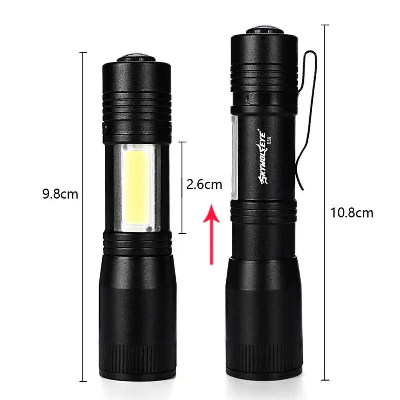 Super Bright Zoomable Mini LED Flashlight XPE Q5+COB LED Torch Lamp Penlight AA14500 4 Modes powerful led flashlight #4A30 (6)