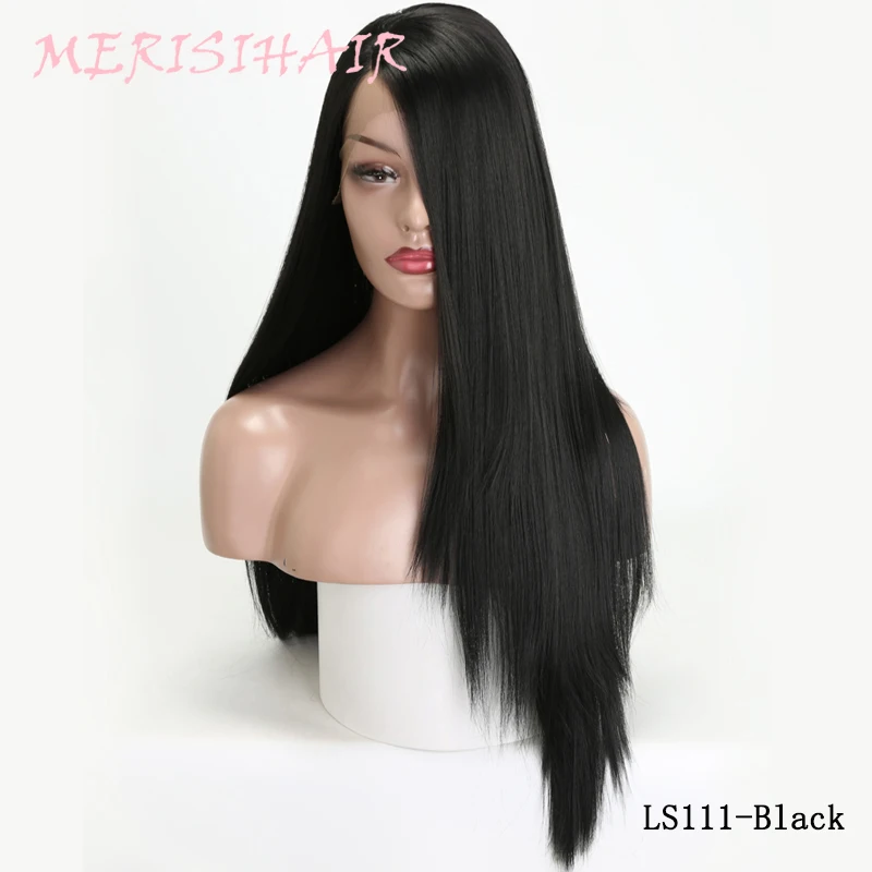 Меризи волос Синтетический Синтетические волосы на кружеве парики для женский, Черный Длинные прямые светлые парик розовый зеленый 4 Цвета