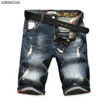 AIRGRACIAS männer Zerrissene Kurzen Jeans Gerade Retro Jean Shorts Bermuda Männlich 98% Baumwolle Sommer Jeans-Shorts Plus Größe 28-40