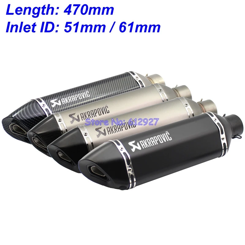 

Length 470mm Inlet 51mm 61mm Motorcycle Motorbike Universal Exhaust Pipe Muffler Escape Akrapovic Laser Marking with DB Killer