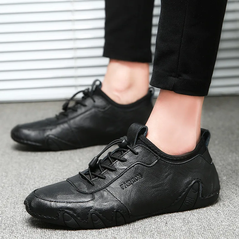 Najtaniej Męskie obuwie 2018 nowi mężczyzna prawdziwej skóry buty wiosny Sneakers męskie obuwie Slip on gumowe buty do jazdy samochodem koronka Up