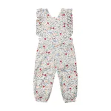 Новинка; Летний комбинезон с цветочным рисунком для маленьких девочек; комбинезон с оборками; детские комбинезоны для девочек