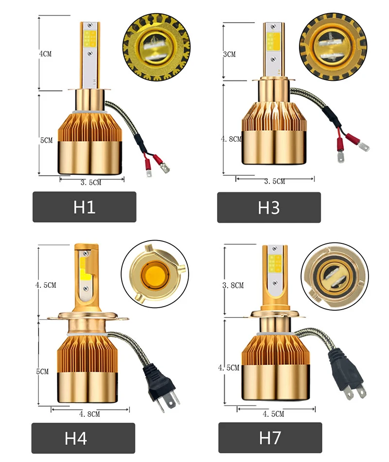 GZ KAFOLEE 2 шт. H7 светодиодные лампы Трехцветная фар H8 Led H1 3000K 6000K 4500K H3 H4 H9 H11 HB3 9005 HB4 9006 880 881 фары автомобиля