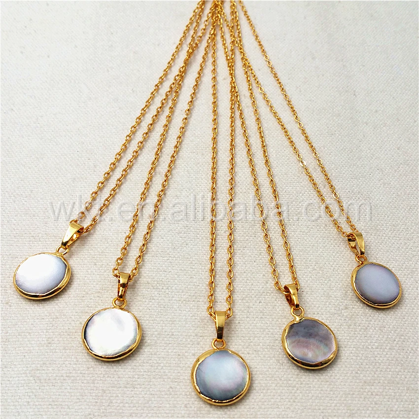 

WT-N826 New Black pearl Necklace 15mm Round Pearl Pendant with 24k gold electroplated,18" gold chain necklace for women