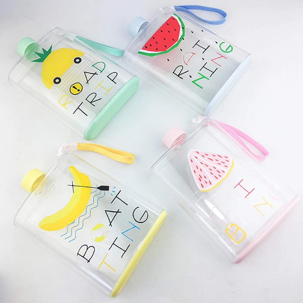 

350ML Sport Bottle Shaker Sport Bottle Plastic Portable Memo Notebook Paper Water Bottles Creative Travel Sports Flat Kettle