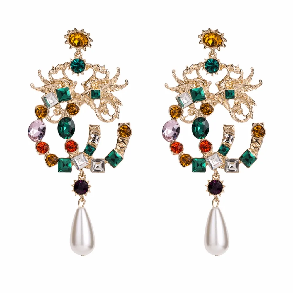 

SIMICOCO New 2018 Party Elegant Colorful Crystal Woman Long Statement Earrings Simulated Pearl Drop Earrings Factory Wholesale