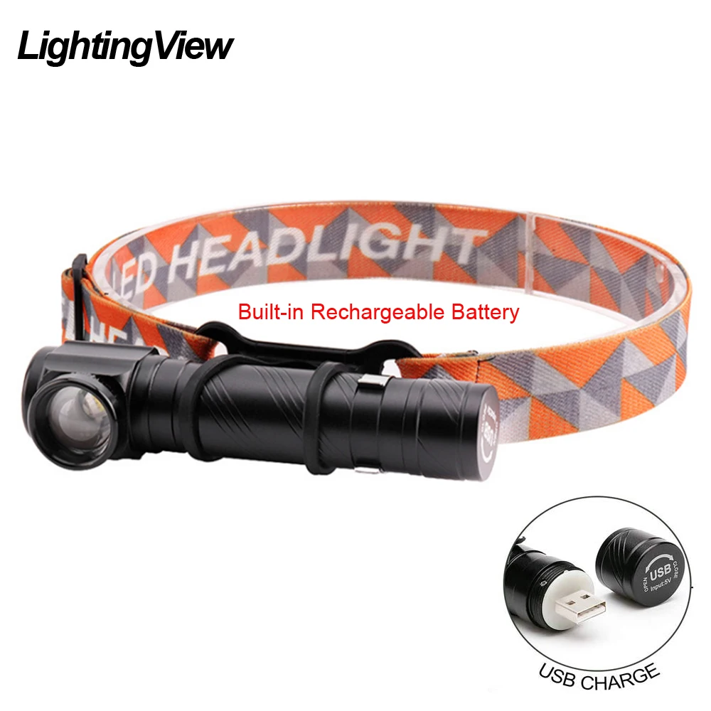 

Lightingview XML-T6 Built-in Lithium ion Battery Zoomable LED Headlamp Flashlight Police Lantern Outdoors Fishing headlight